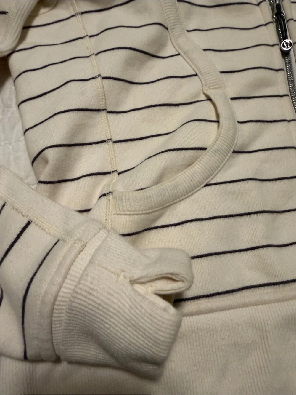 lululemon athletica Cream and Navy Striped Full‑Zip Bomber Hoodie